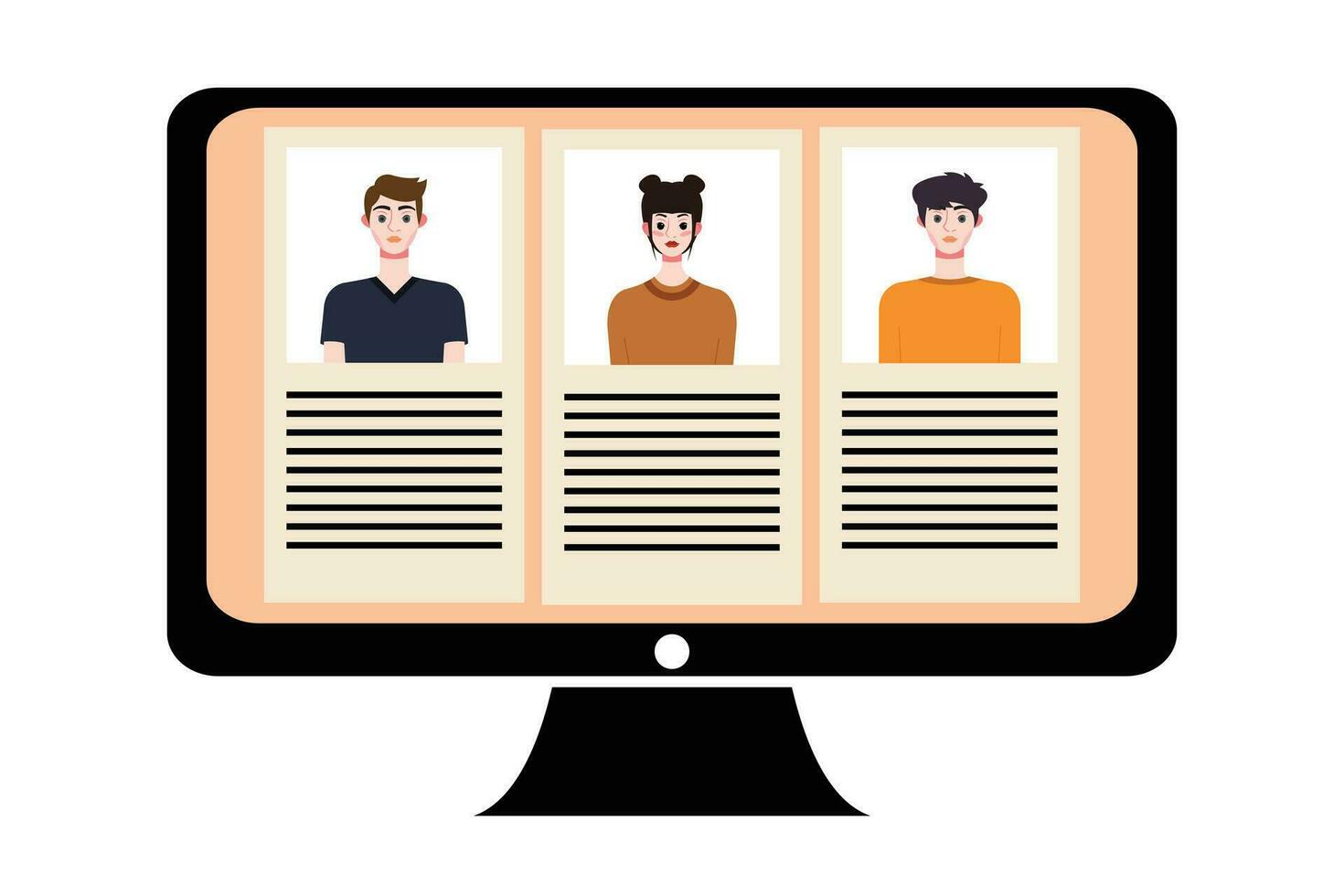 People in video conference on computer screen. Online meeting, video call concept. Vector illustration.