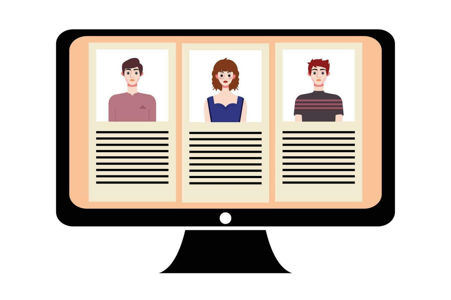 People in video conference on computer screen. Online meeting, video call concept. Vector illustration.