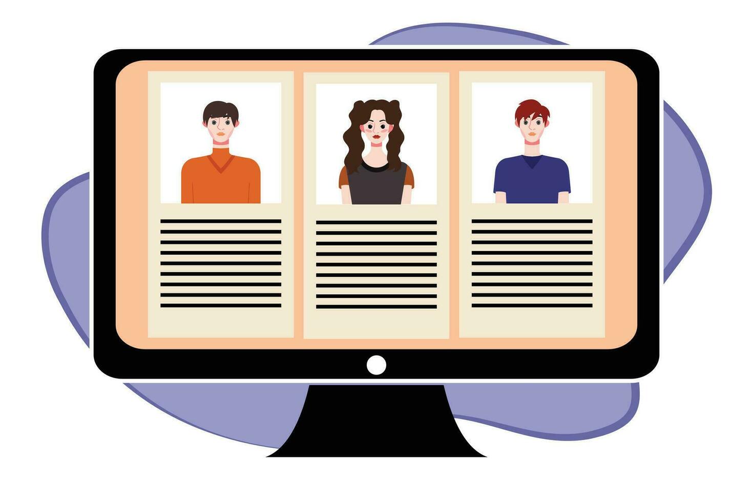 People in video conference on computer screen. Online meeting, video call concept. Vector illustration.