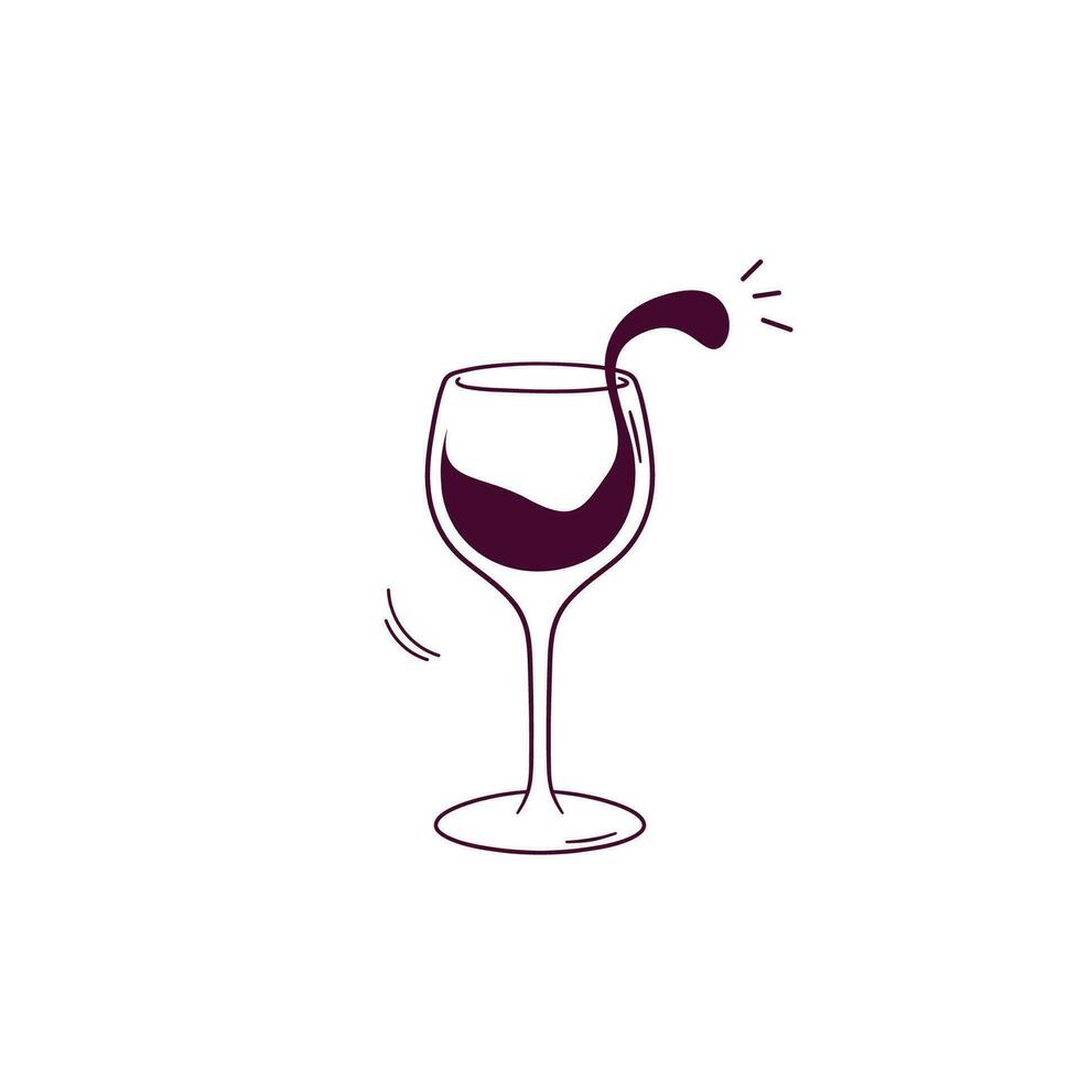 Hand Drawn illustration of wine glass icon. Doodle Vector Sketch Illustration