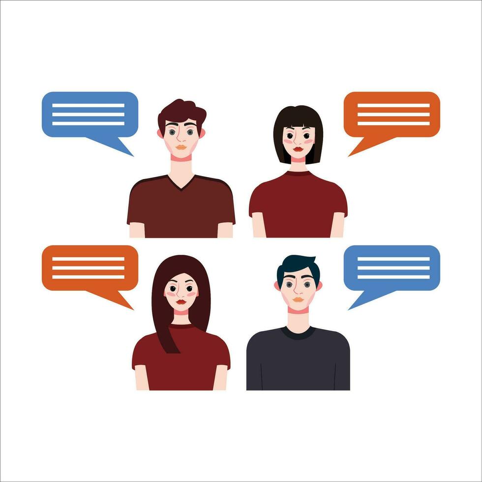 Group of people with speech bubbles. Vector illustration in flat style.