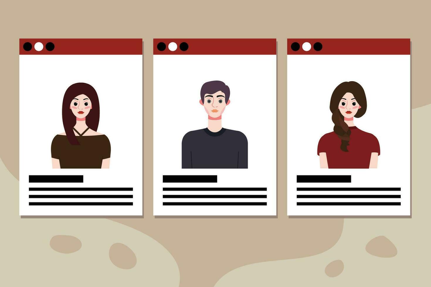 Set of social media profile templates with people avatars. Vector illustration