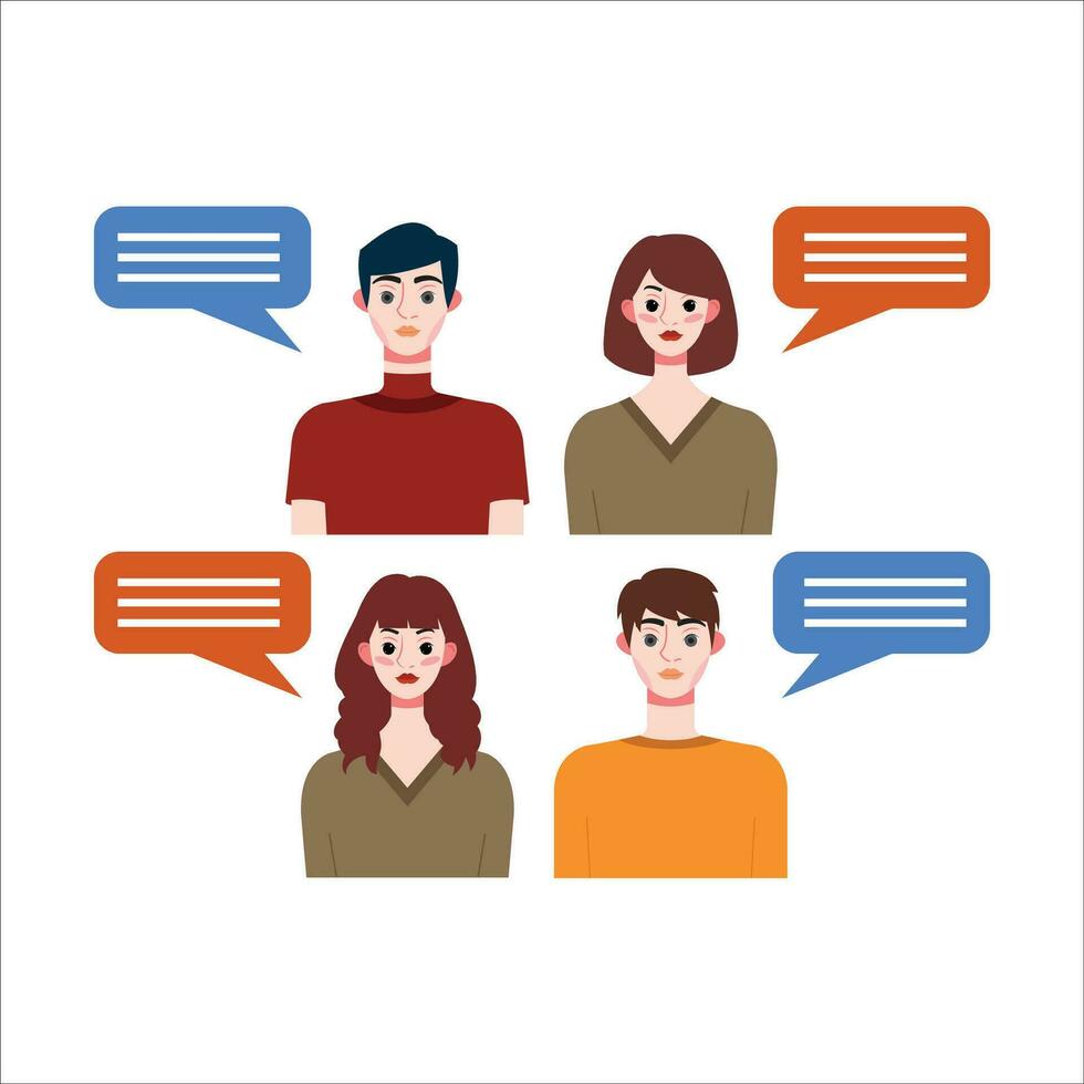 Group of people with speech bubbles. Vector illustration in flat style.