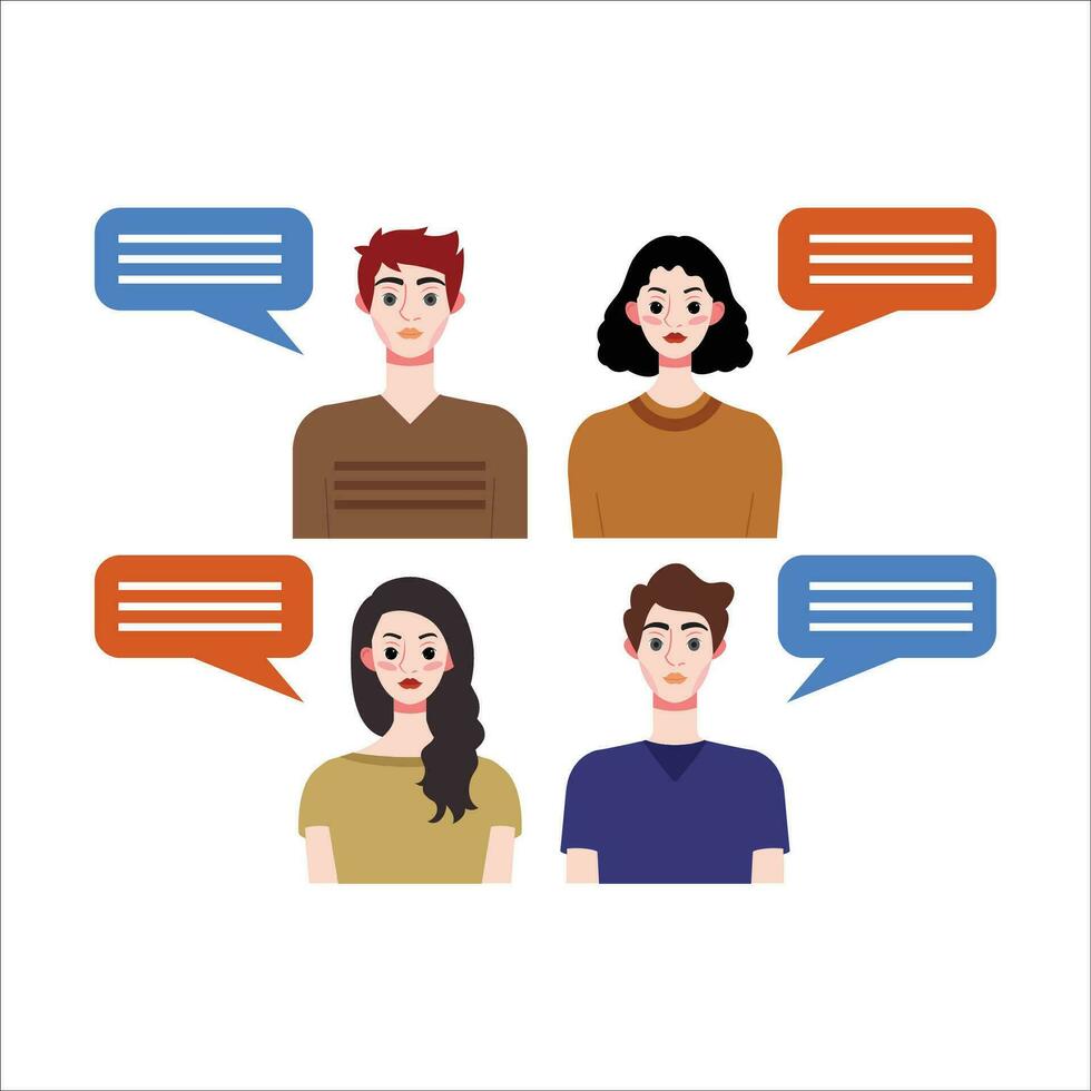 Group of people with speech bubbles. Vector illustration in flat style.