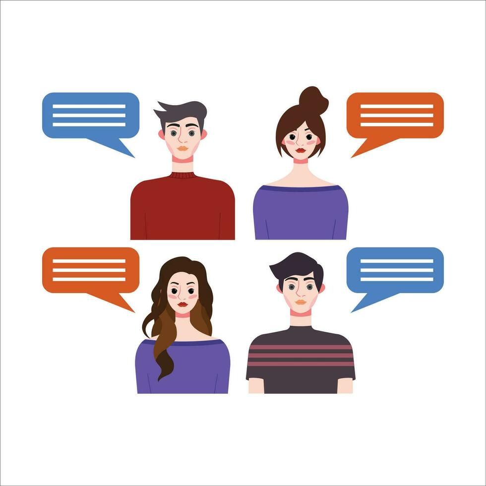 Group of people with speech bubbles. Vector illustration in flat style.