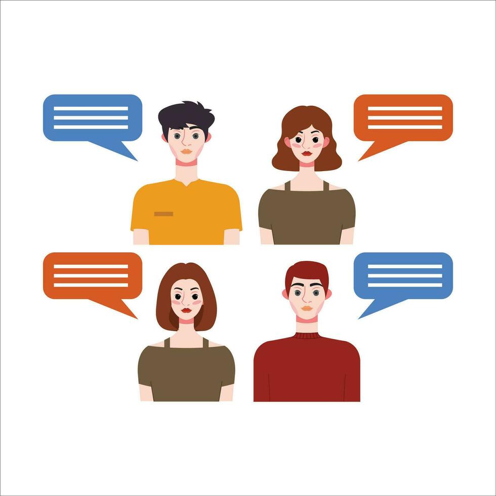 Group of people with speech bubbles. Vector illustration in flat style.