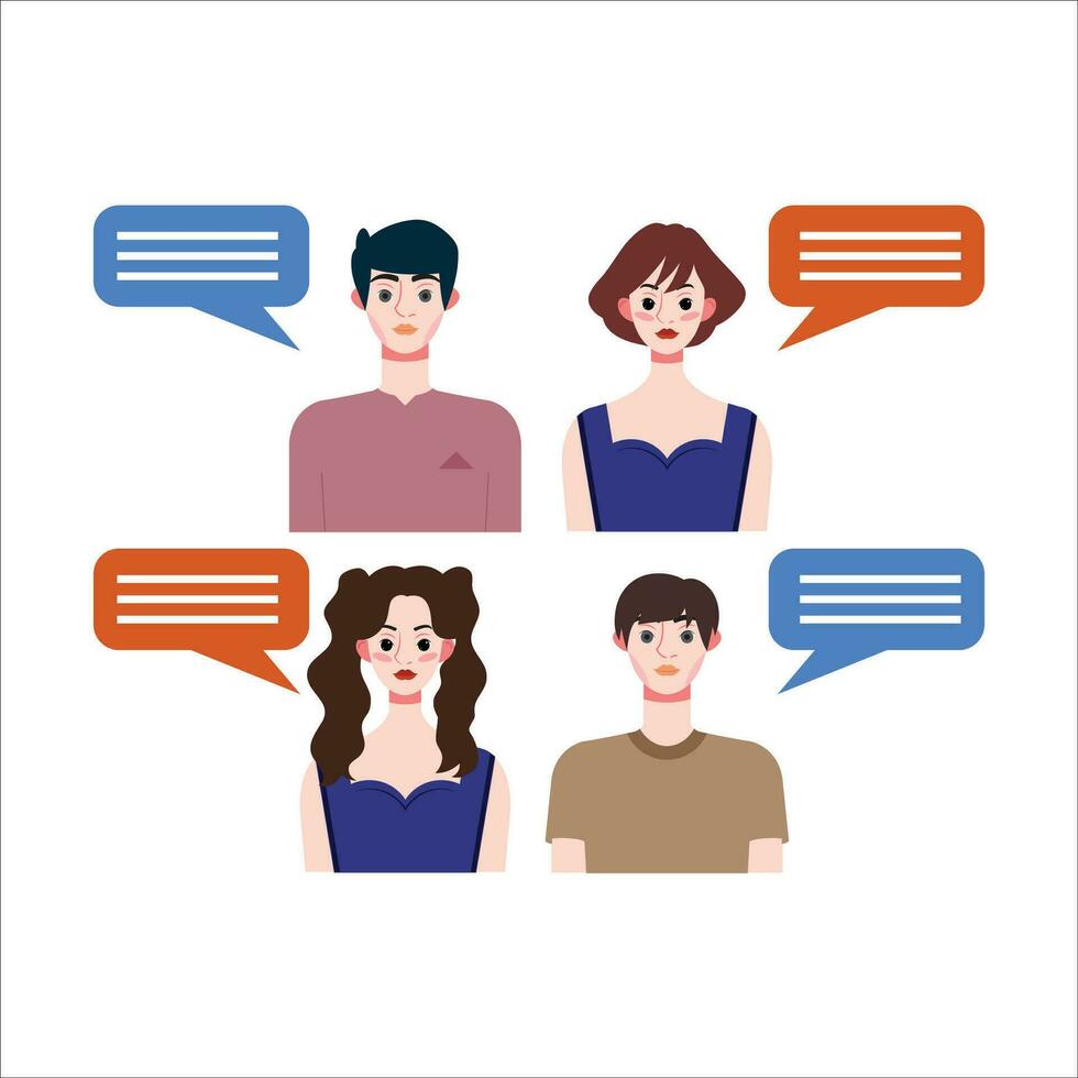 Group of people with speech bubbles. Vector illustration in flat style.