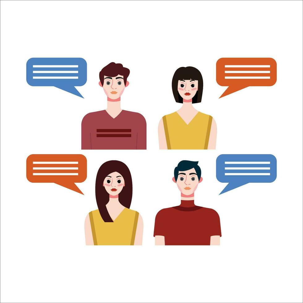 Group of people with speech bubbles. Vector illustration in flat style.