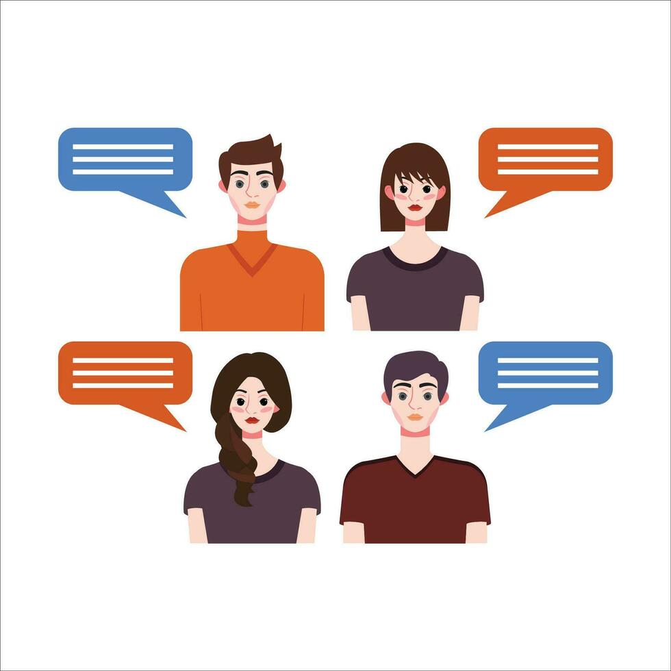 Group of people with speech bubbles. Vector illustration in flat style.