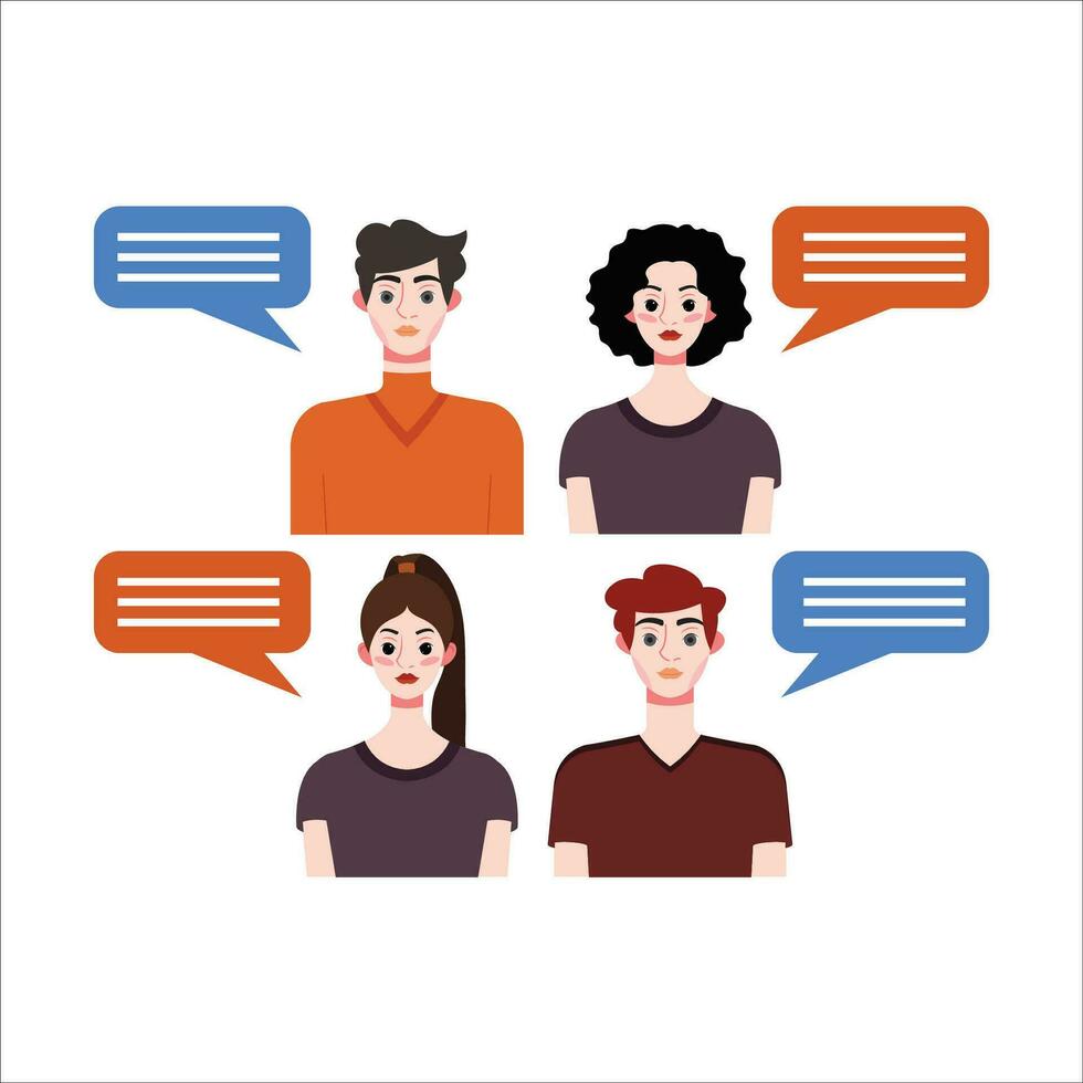 Group of people with speech bubbles. Vector illustration in flat style.