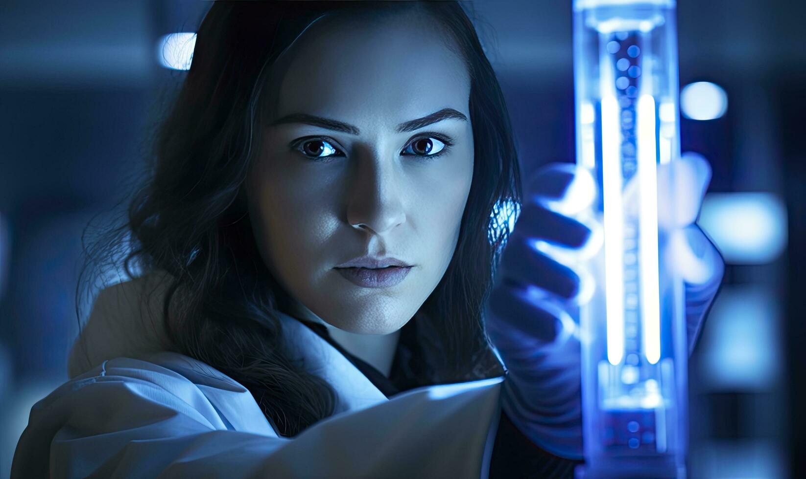 AI generated Woman scientist conducting experiments in a high tech lab photo