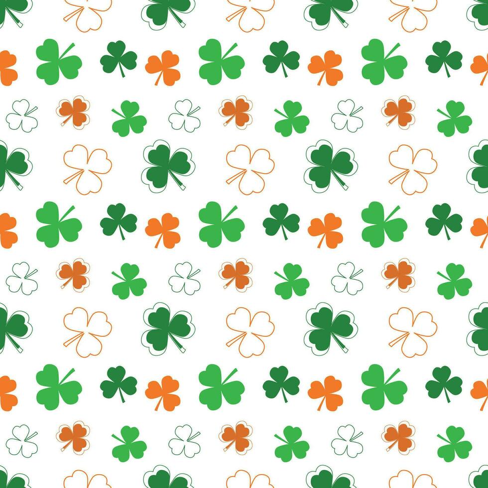 Seamless pattern with colored shamrocks isolated on a white background. St. Patrick's Day Print. Vector illustration Web