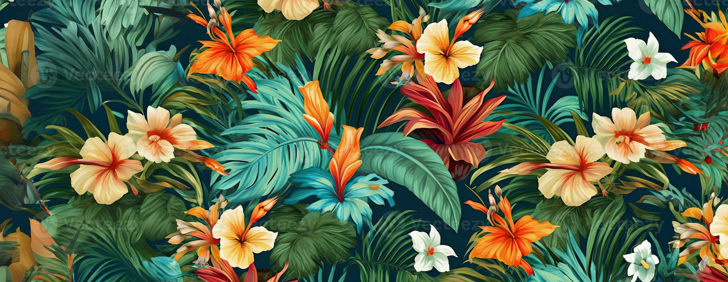 ai generado tropical exótico modelo con animal y flores en brillante colores y lozano vegetación. ai generativo. foto