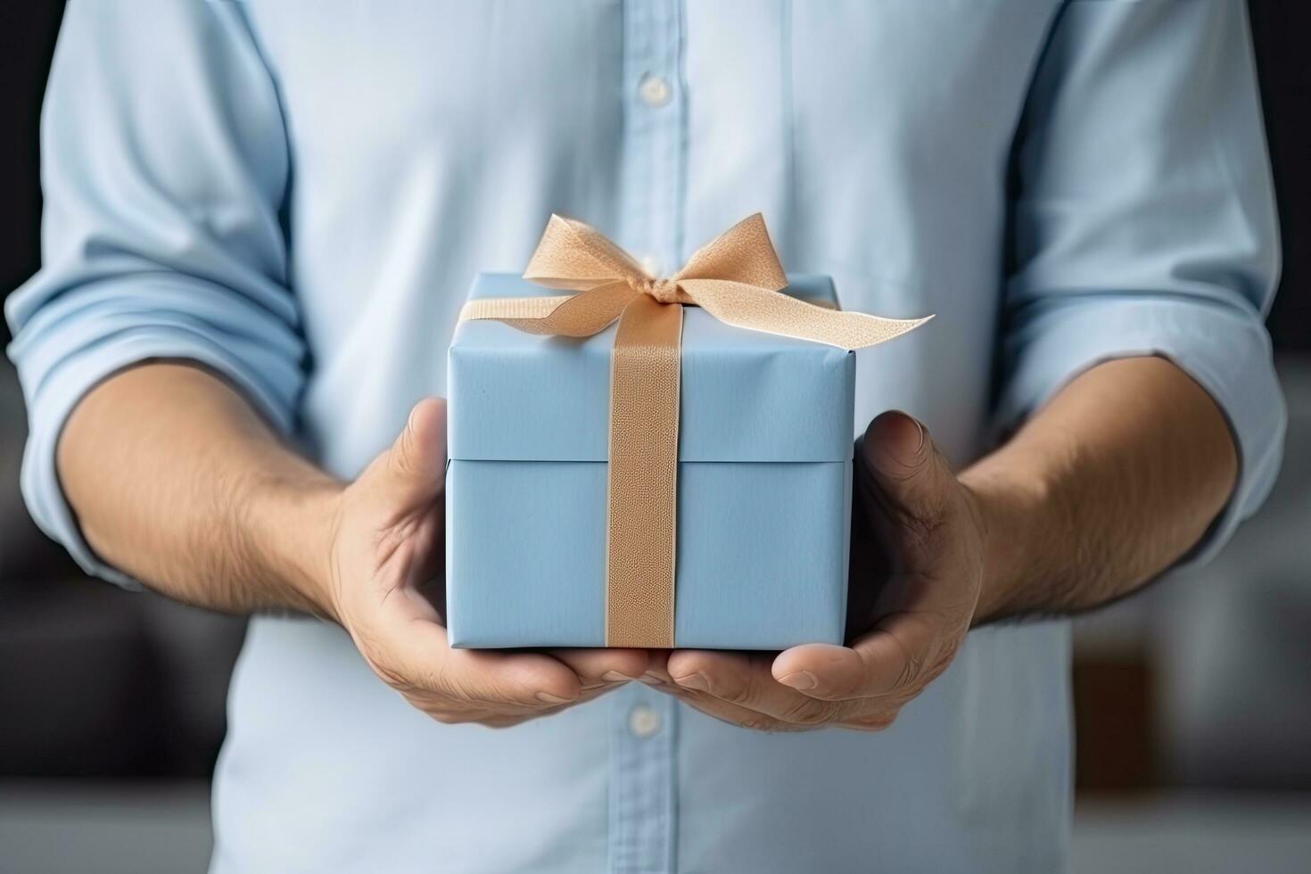 AI generated surprised guy holding occasion gift box photo