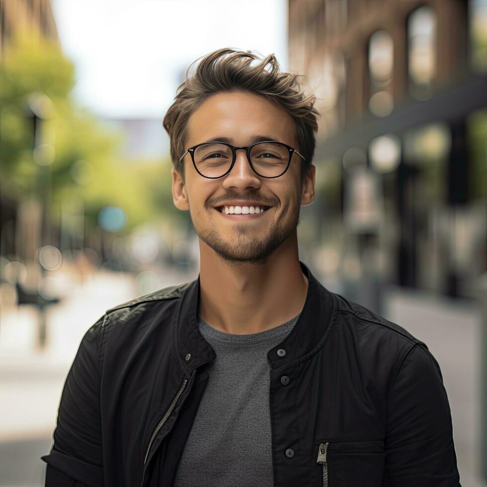 AI generated Handsome Hispanic millennial man standing at outdoor photo