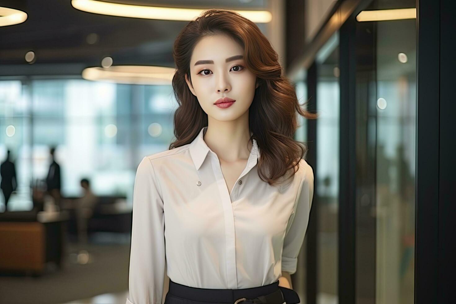 Ai generated korean girl in a white shirt standing in a office 35804968