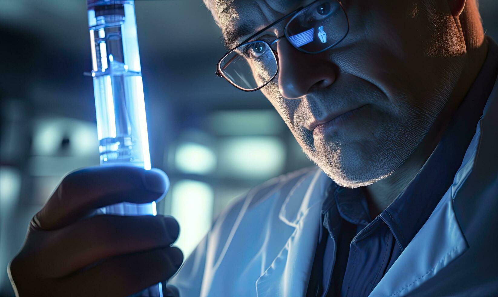 AI generated Male scientist conducting experiments in a high tech lab photo