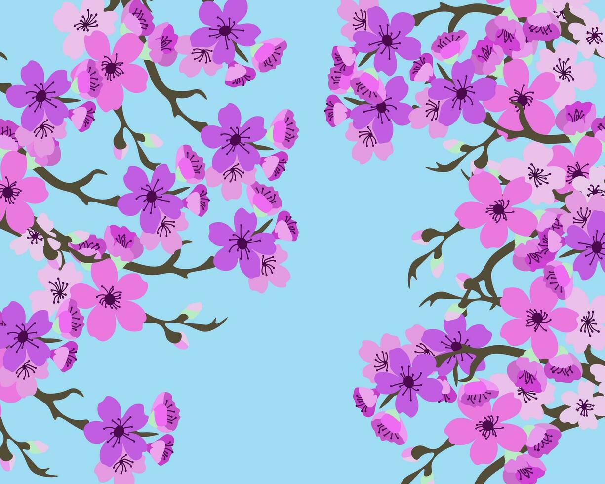 sakura blossoms on a blue background. vector