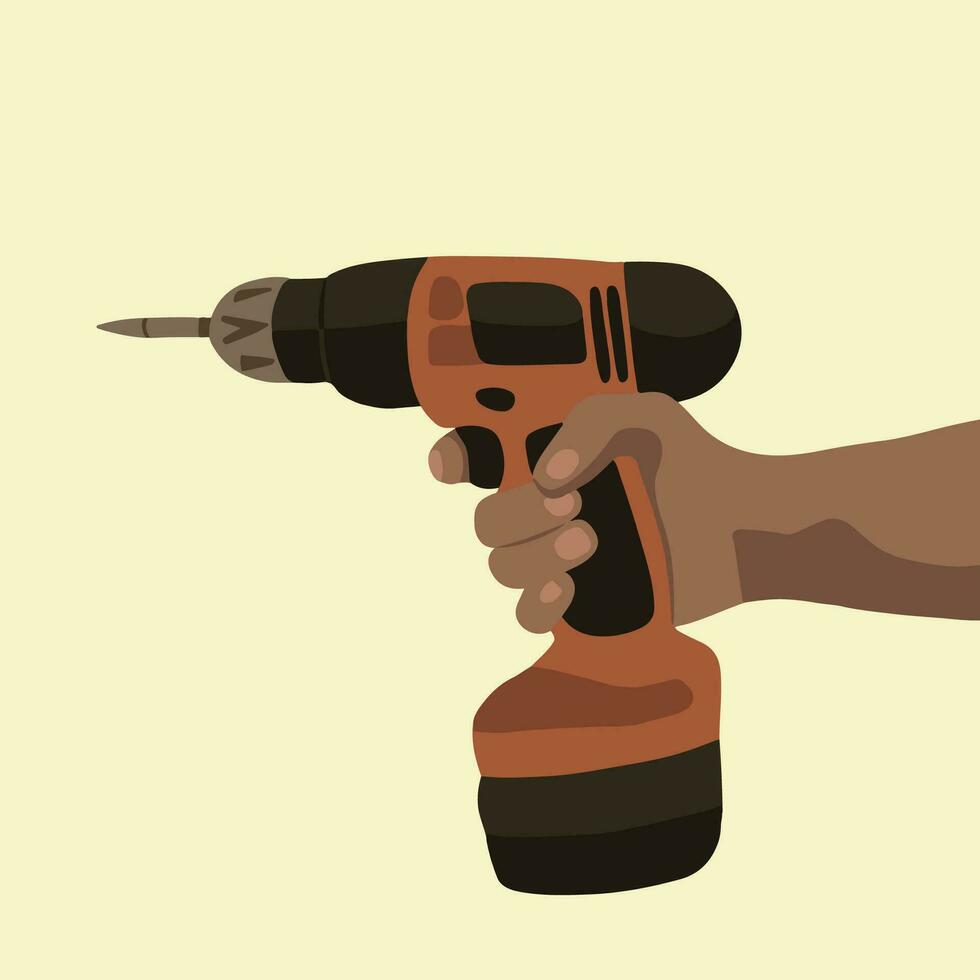 Vector isolated illustration of a drill held by a hand.