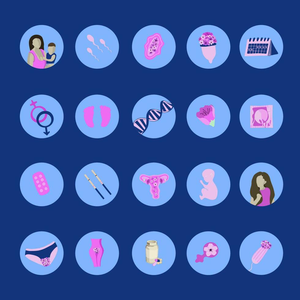 Vector isolated set of female health icons.