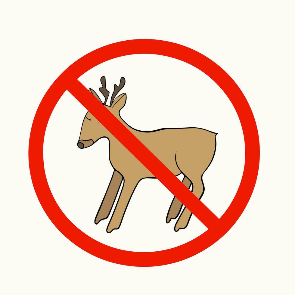 Deer ban. Vector isolated illustration of end of hunting season. Conservation of nature. Prohibition of killing roe deer. Roe deer on the roads.