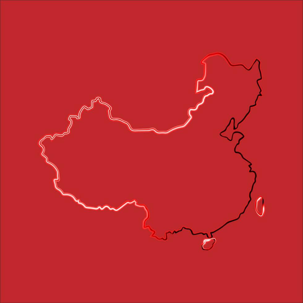 Vector isolated illustration of China map with neon effect.