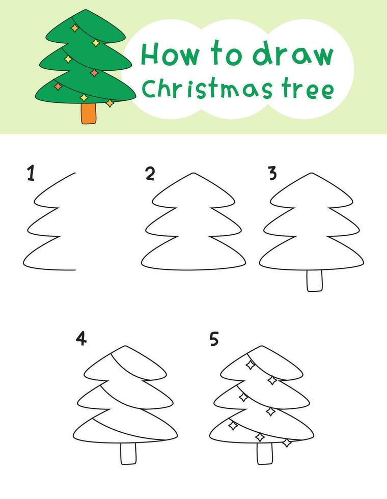 How to draw christmas tree for coloring book and education. Vector illustration