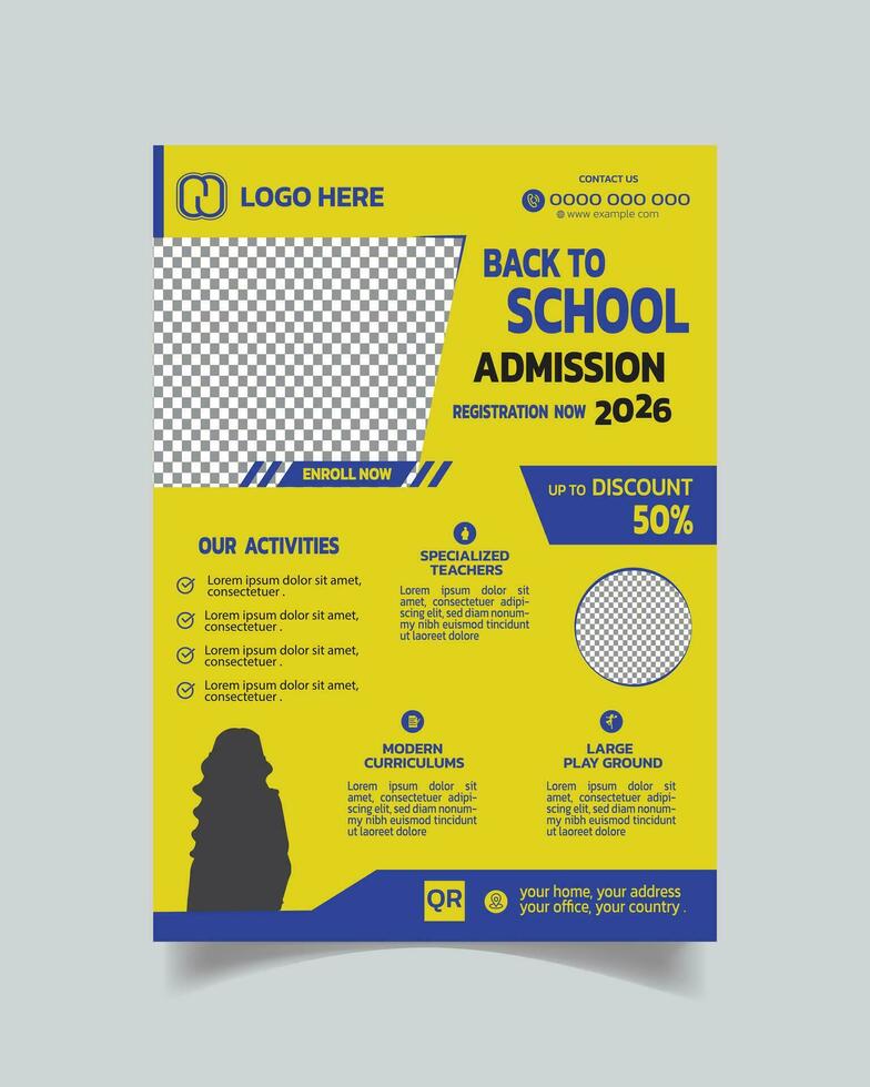 Stylus School Flyer or Kids School Leaflet Template Design vector