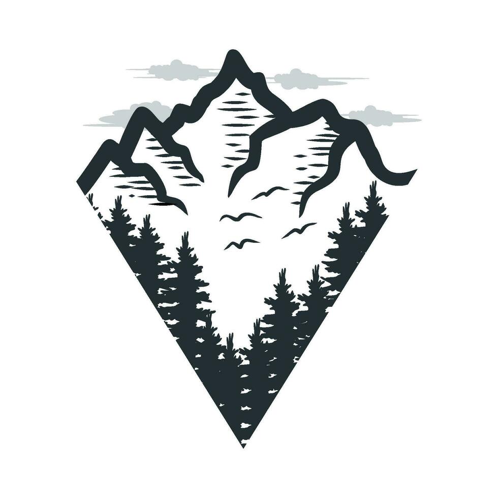Mountain vector logo, trees, mountains and nature, adventure design