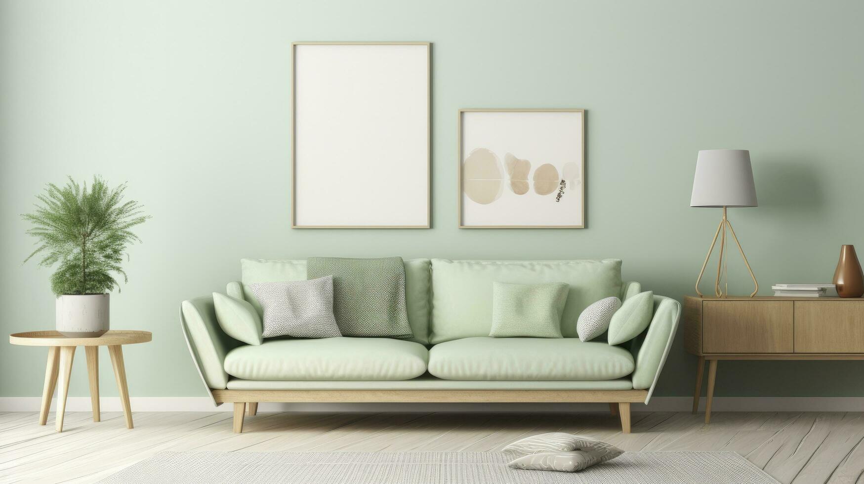 ai generado moderno sofá en vivo habitación interior con marco foto