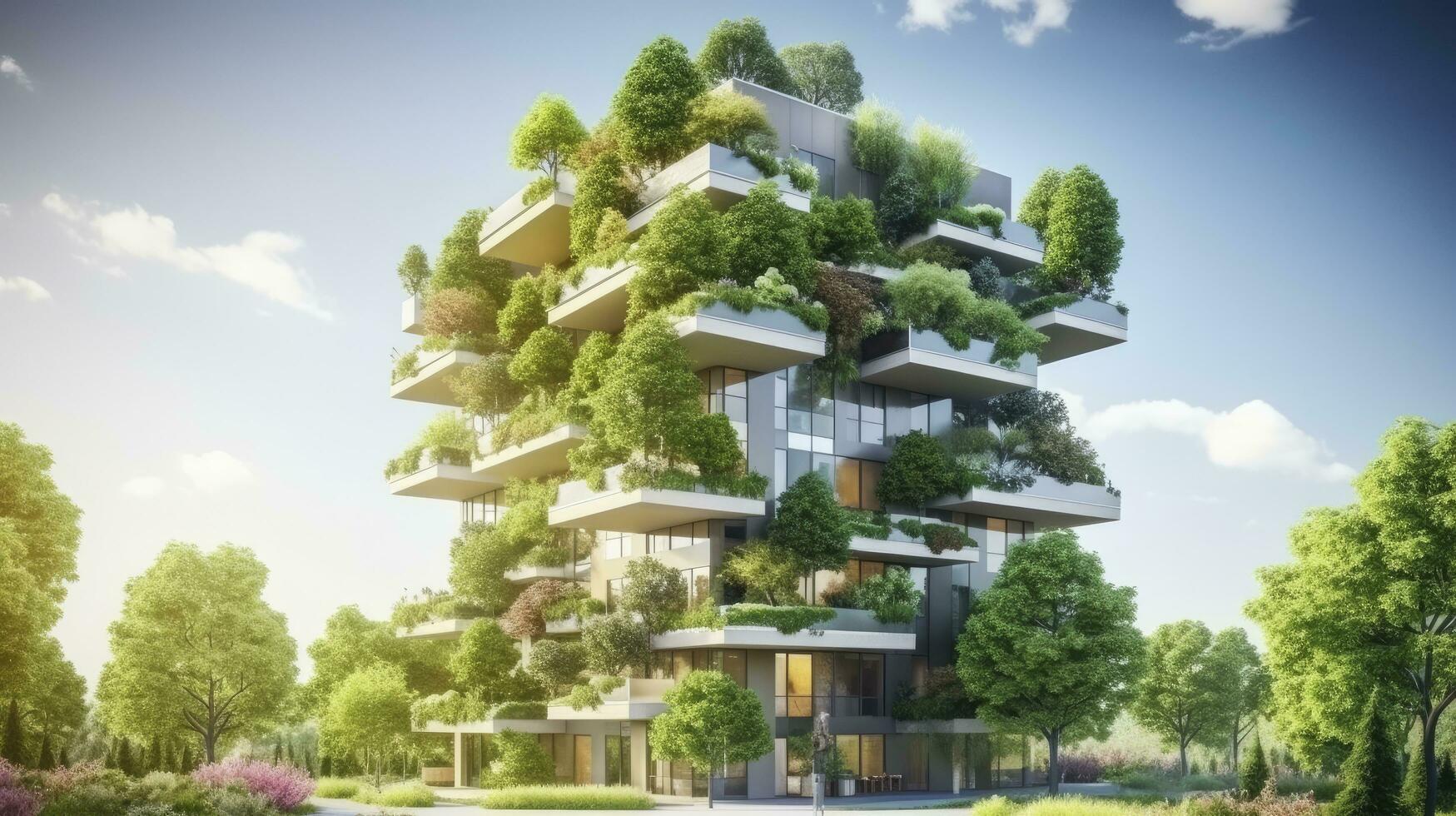 AI generated Sustainble ecofriendly building in modern city photo