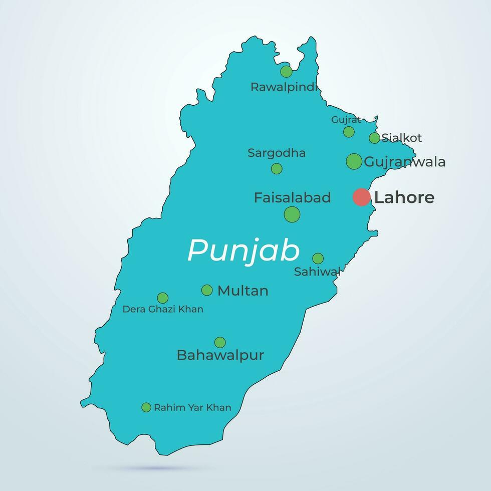 Pakistan Punjab map vector with city name with silver background