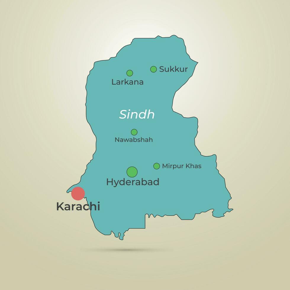 sindh mapa Pakistán con ciudad nombre y plata antecedentes. vector