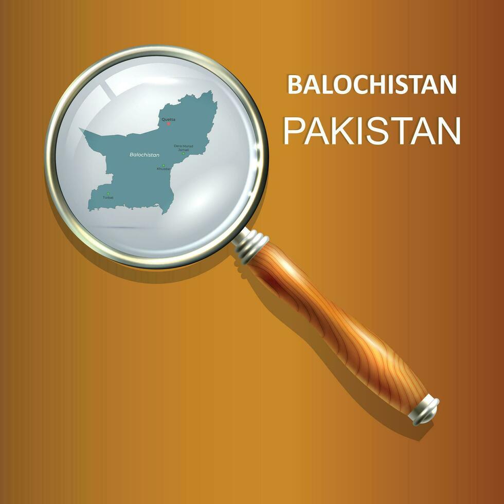 Balochistan Magnifier with map of abstract topographic background. Pakistan province, Vector map.