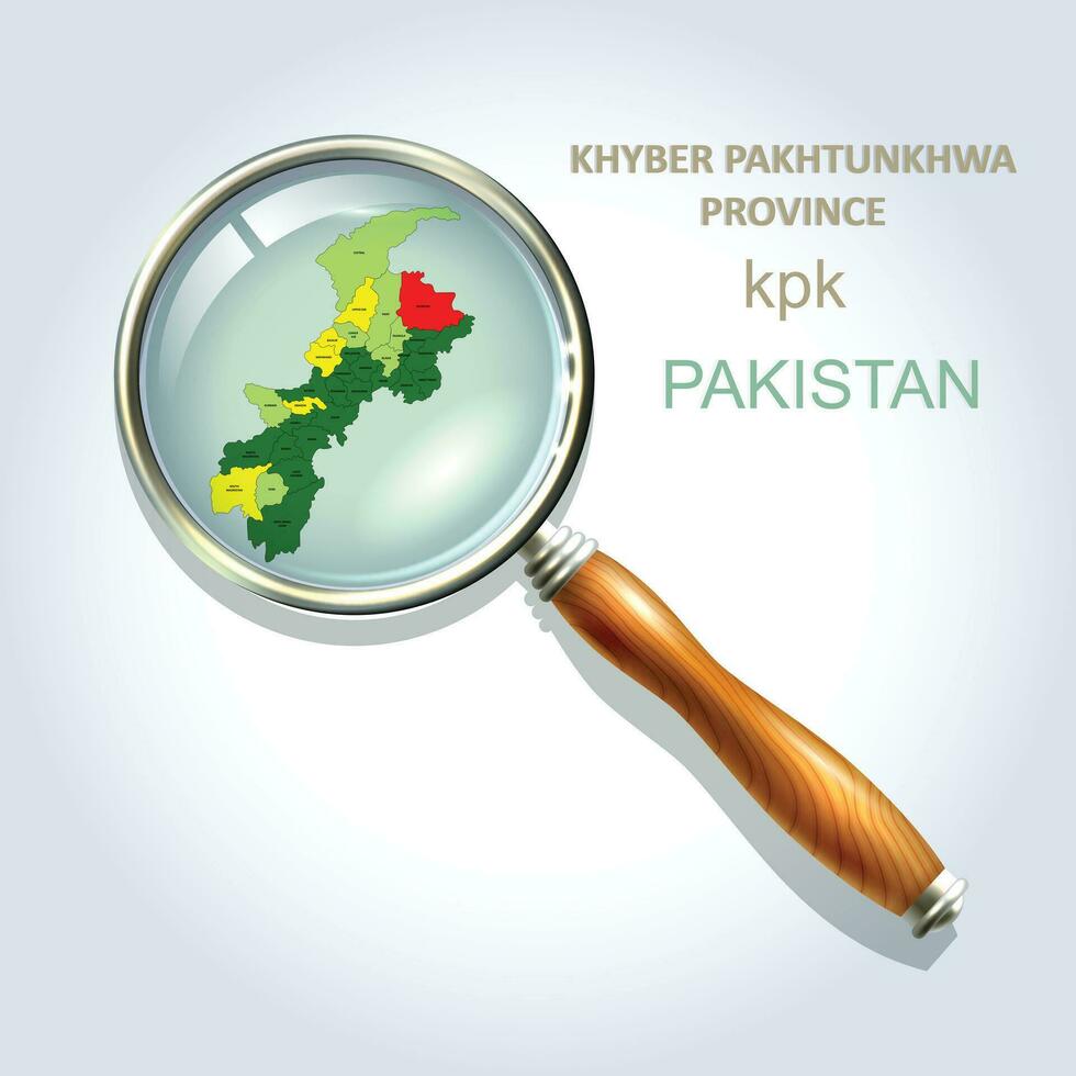 Magnifier with map of khyber pakhtunkhwa kp on abstract topographic background. Pakistan province, Vector map