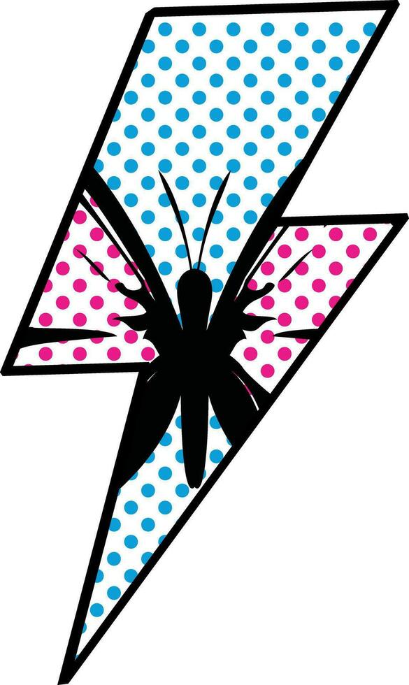 Thunder symbol t-shirt design with a butterfly. Pop Art. vector