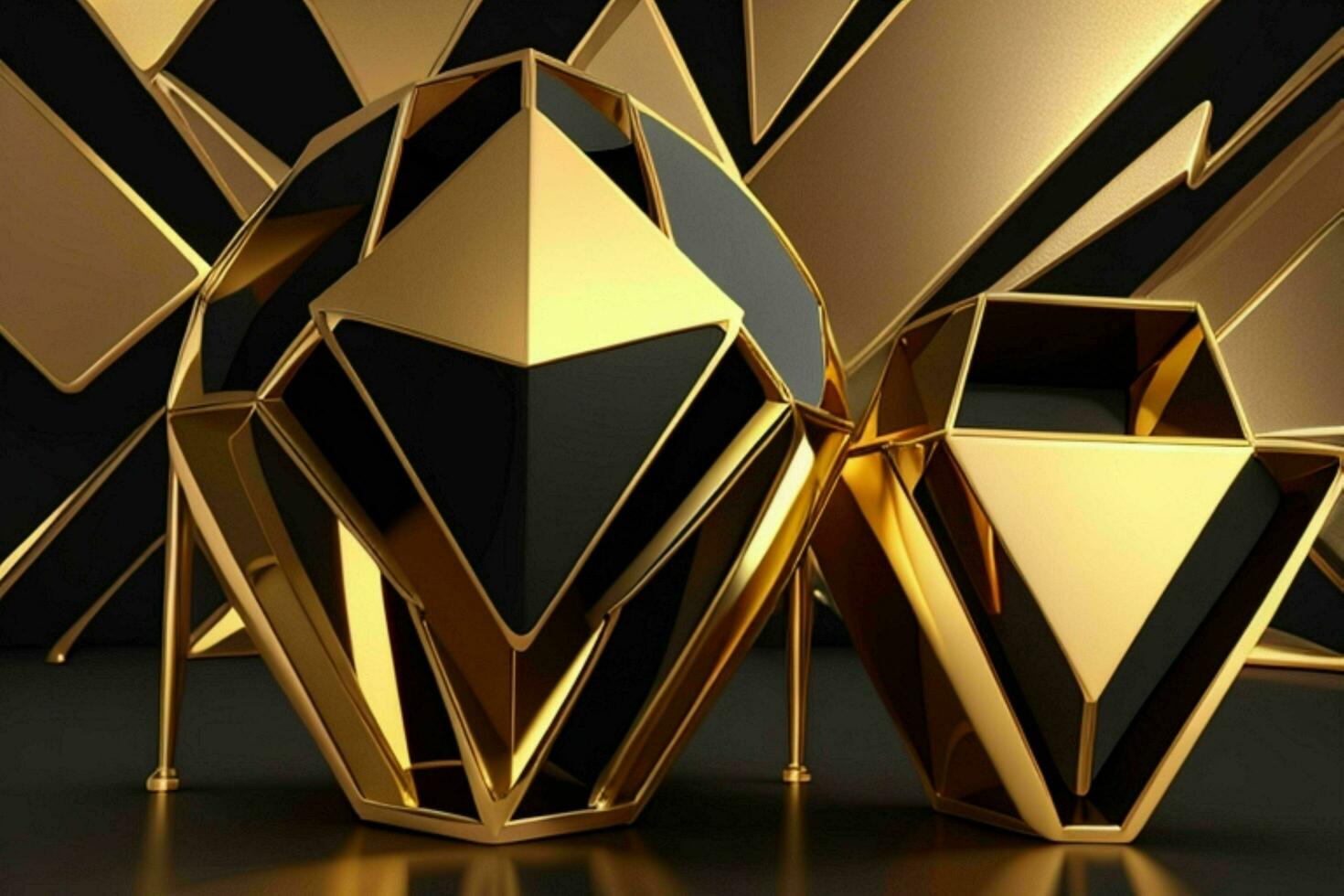 AI generated 3d rendering luxury black and golden abstract background. Pro Photo