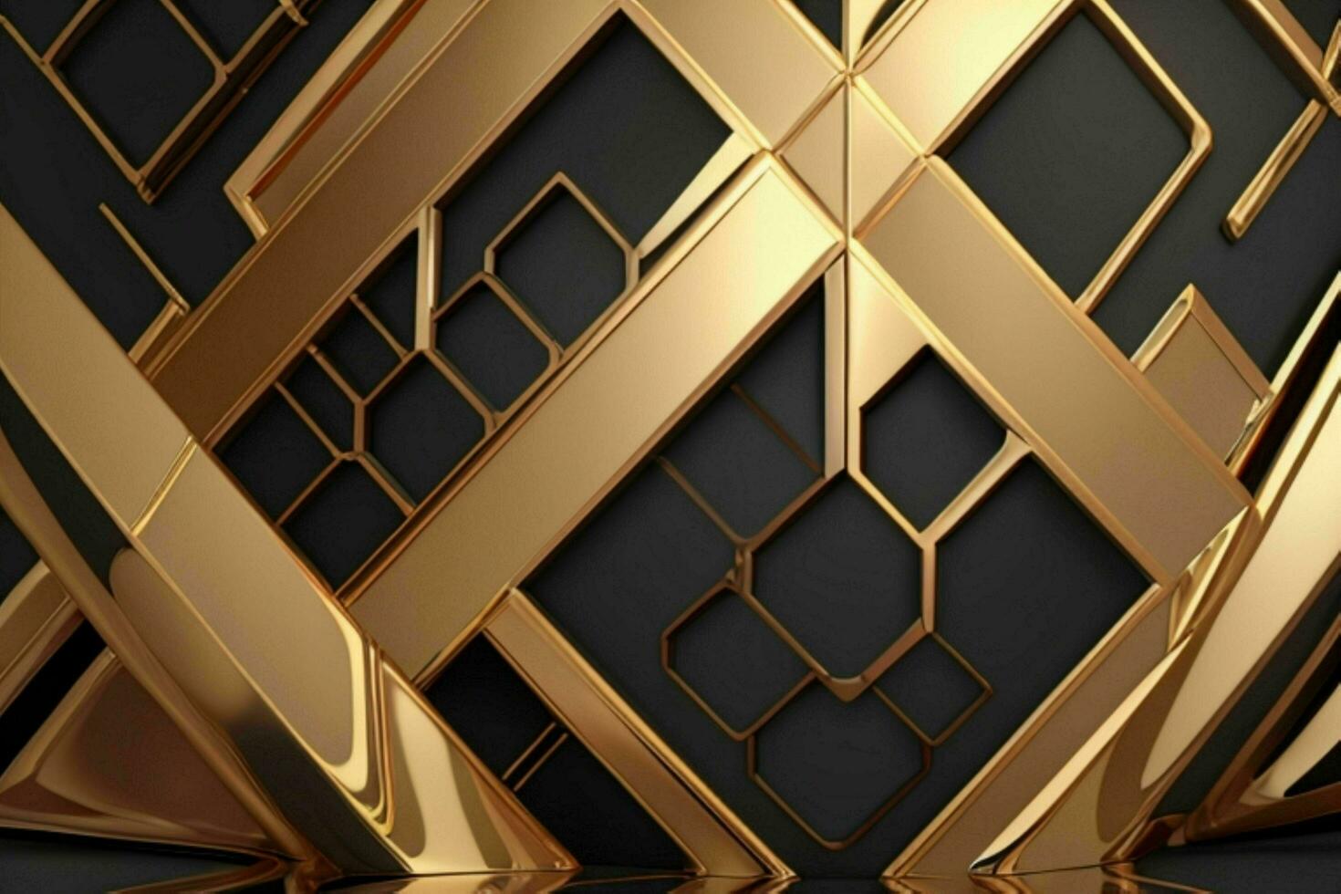 AI generated 3d rendering luxury black and golden abstract background. Pro Photo