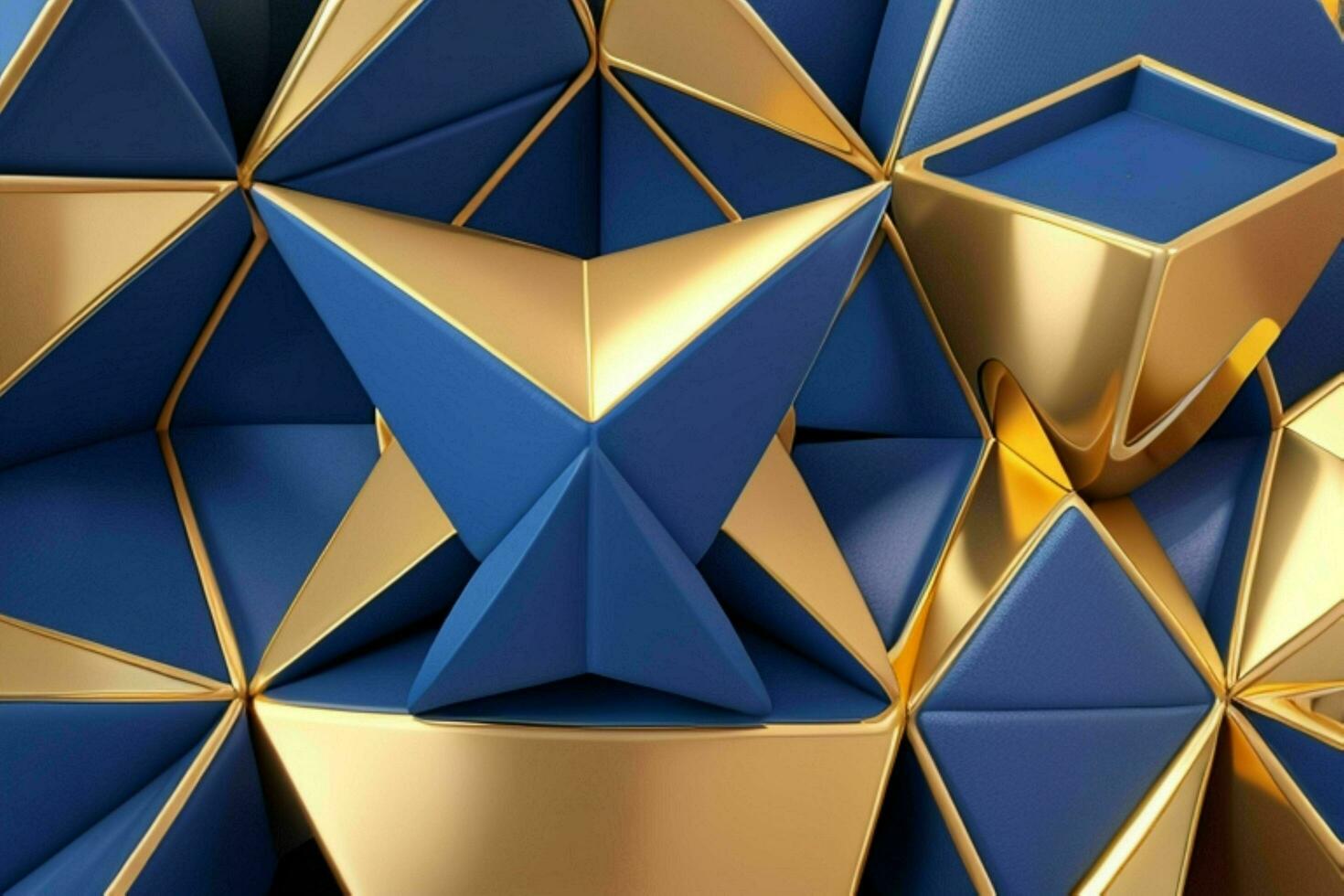 AI generated 3d rendering luxury blue and golden abstract background. Pro Photo