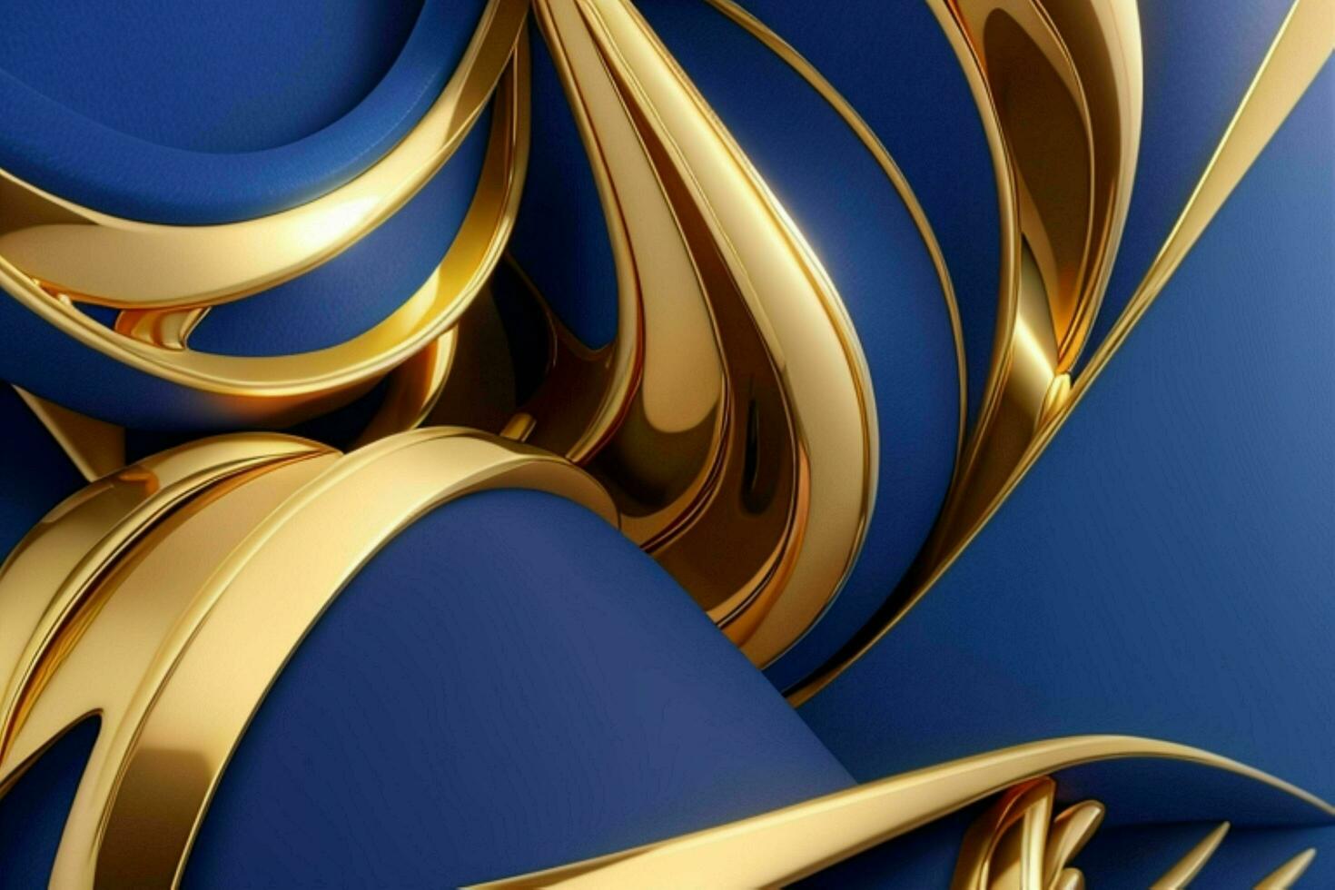 AI generated 3d rendering luxury blue and golden abstract background. Pro Photo