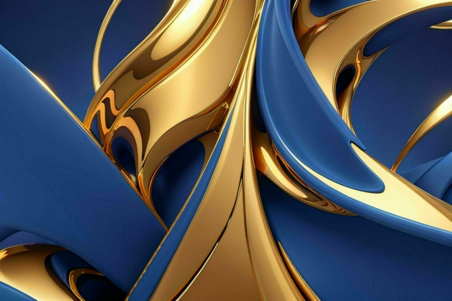 AI generated 3d rendering luxury blue and golden abstract background. Pro Photo