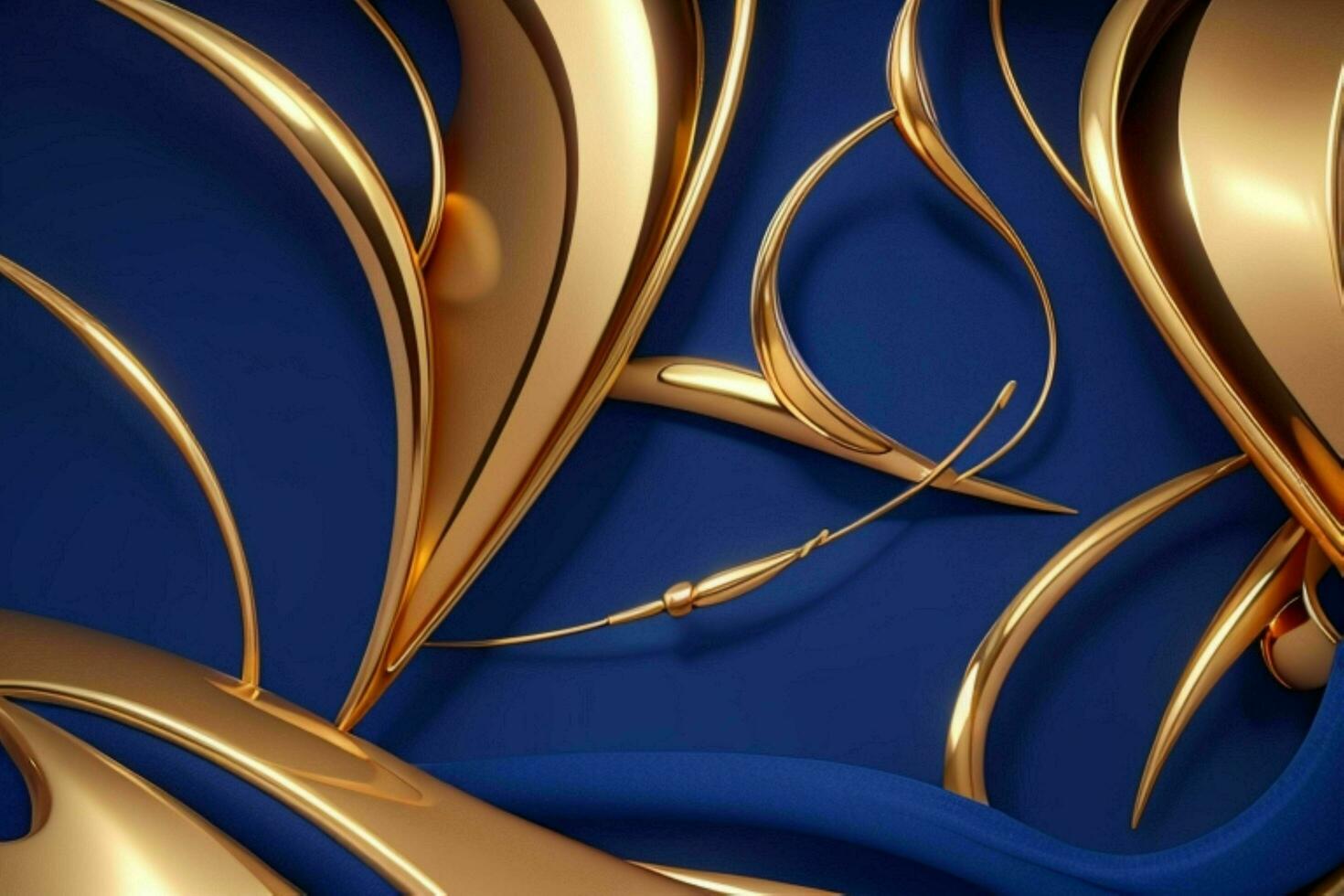 AI generated 3d rendering luxury blue and golden abstract background. Pro Photo