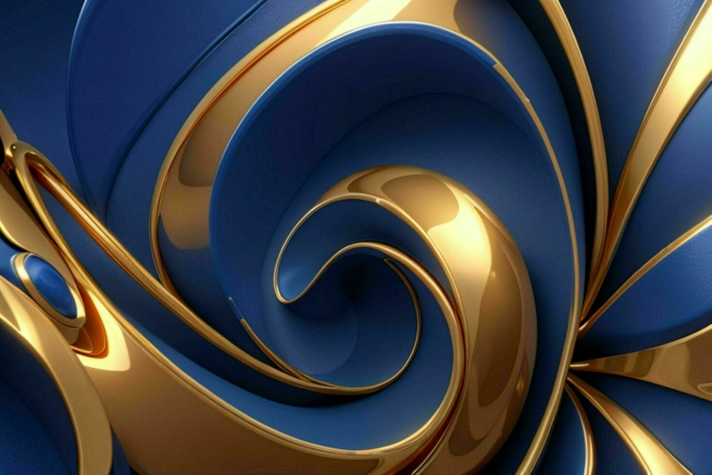 AI generated 3d rendering luxury blue and golden abstract background. Pro Photo