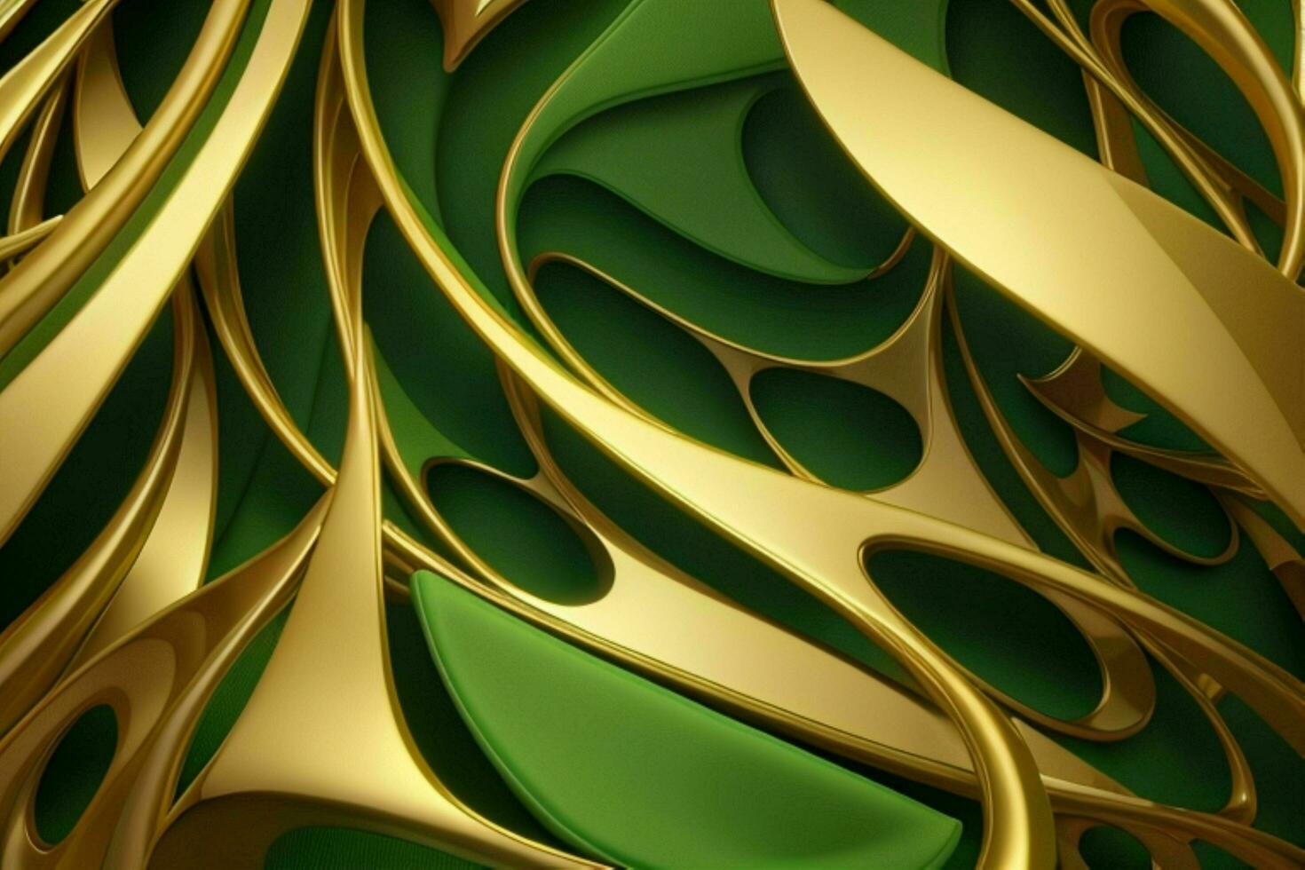 AI generated 3d rendering luxury green and golden abstract background. Pro Photo