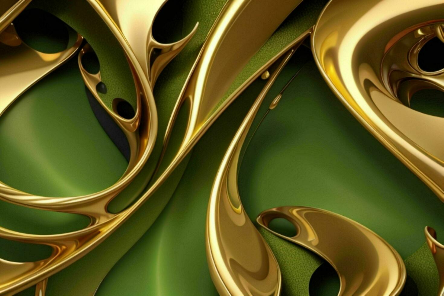 AI generated 3d rendering luxury green and golden abstract background. Pro Photo