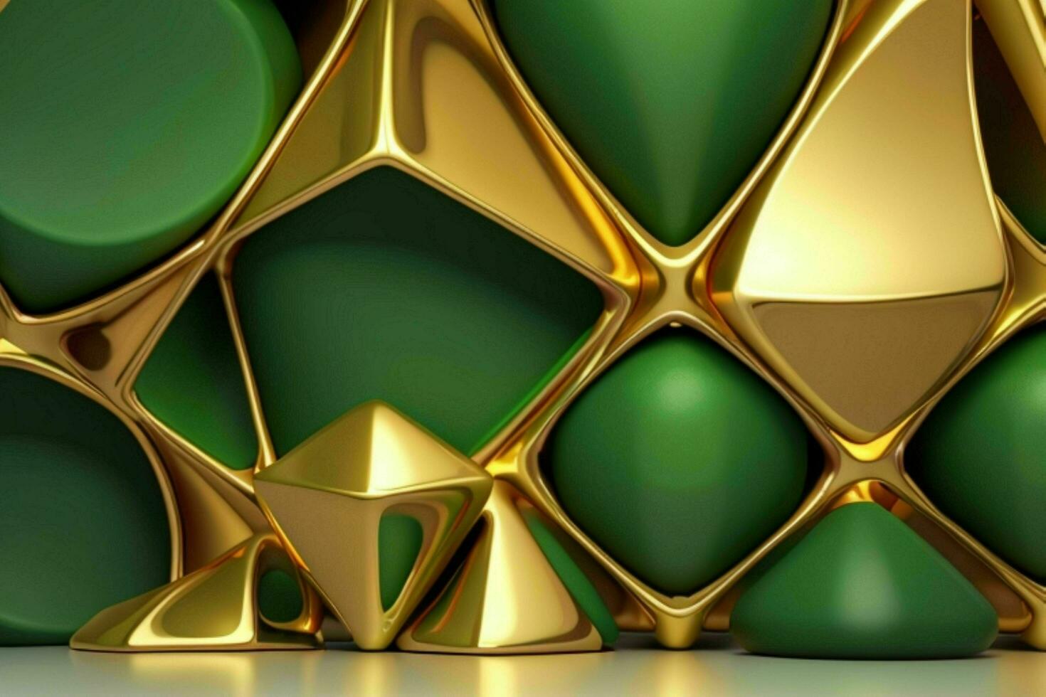 AI generated 3d rendering luxury green and golden abstract background. Pro Photo