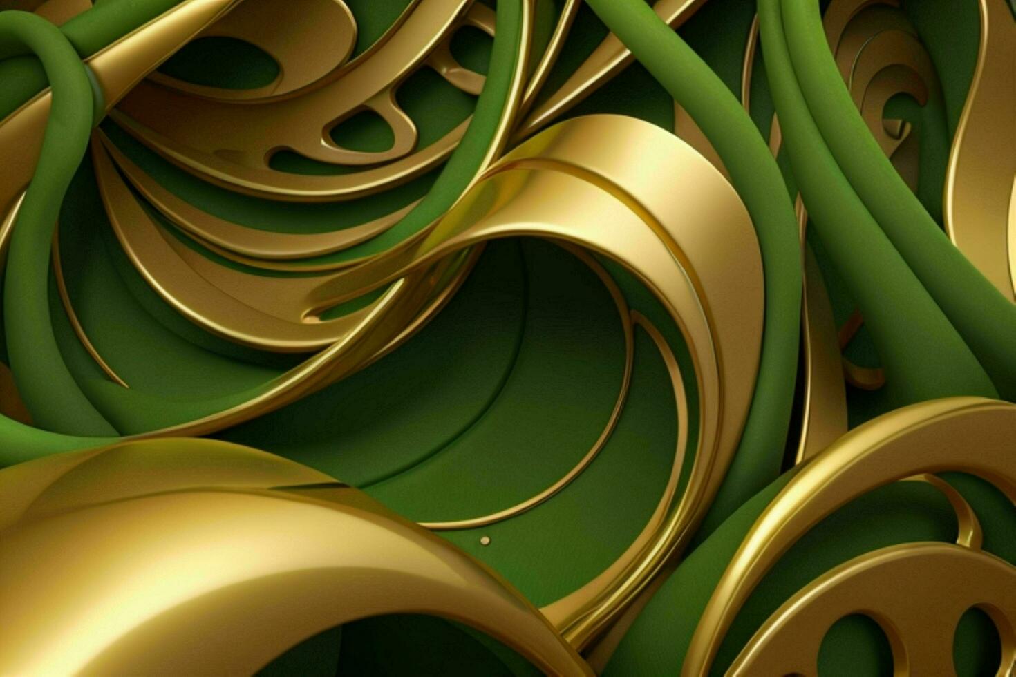 AI generated 3d rendering luxury green and golden abstract background. Pro Photo