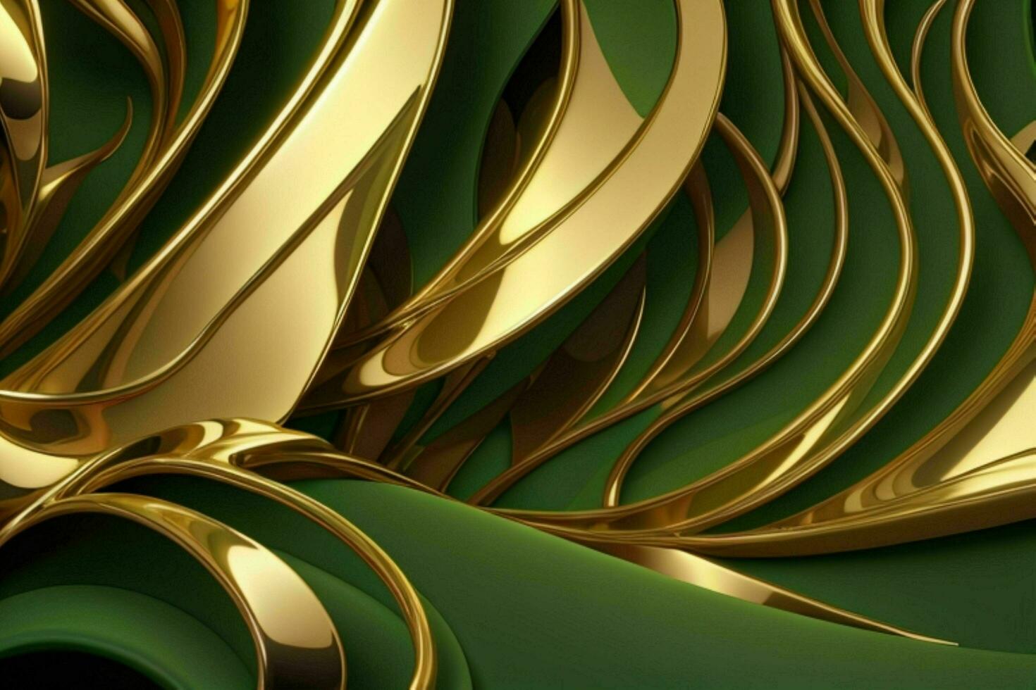 AI generated 3d rendering luxury green and golden abstract background. Pro Photo