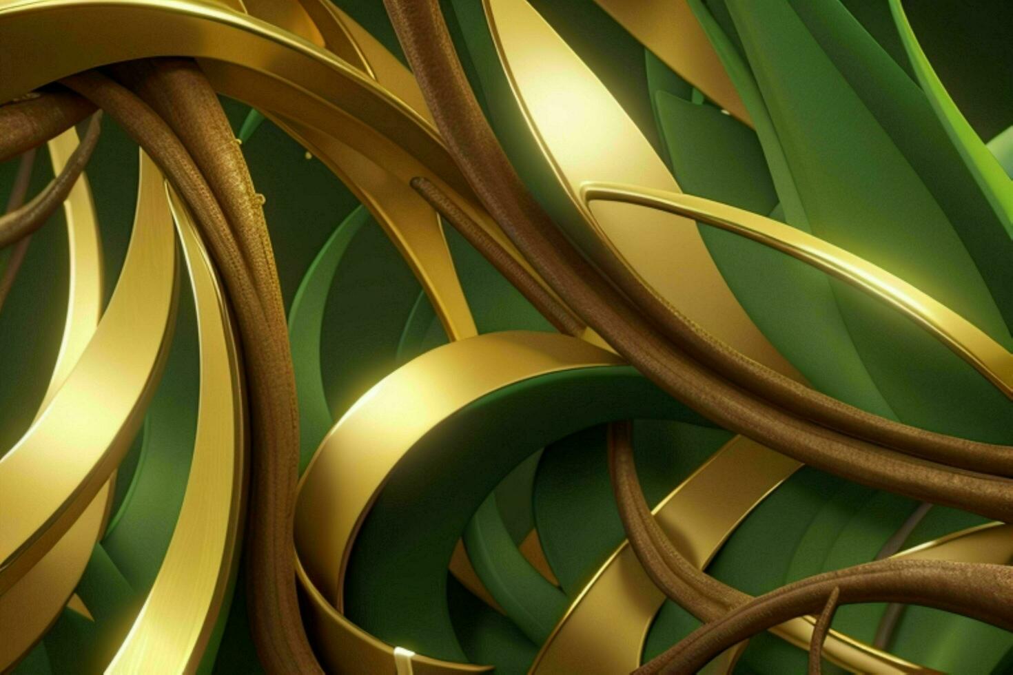 AI generated 3d rendering luxury green and golden abstract background. Pro Photo