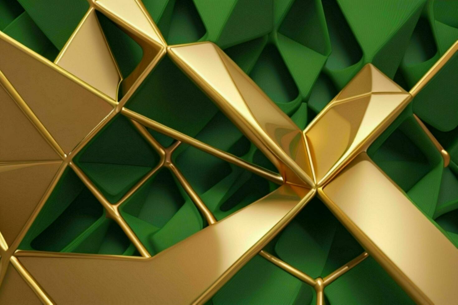 AI generated 3d rendering luxury green and golden abstract background. Pro Photo